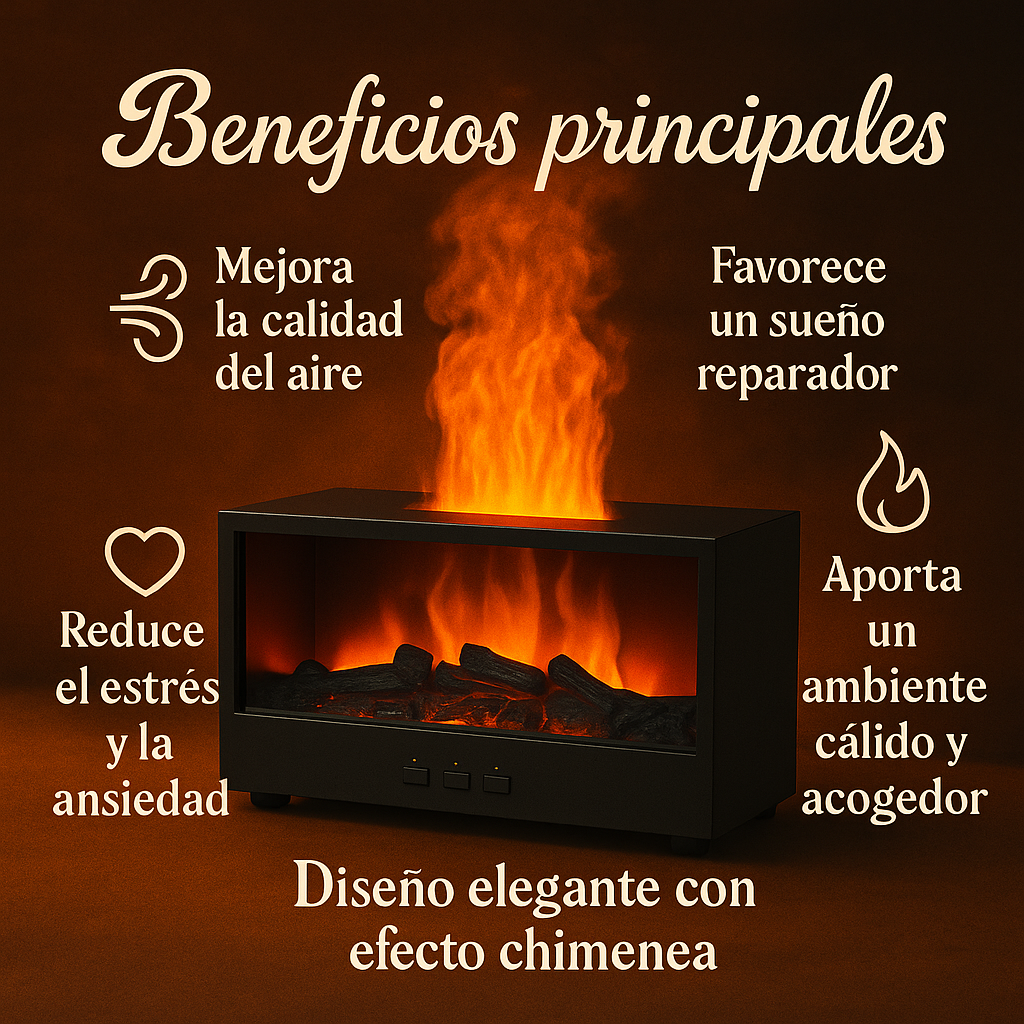 Humidificador con efecto chimenea y llama realista